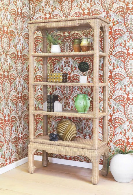 Etagere - Worlds Away Cavalier Woven Rattan Shelf at Fig Linens and Home - Lifestyle 3