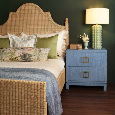 Worlds Away Cole Blue Side Table - Lifestyle of End Table in Bedroom