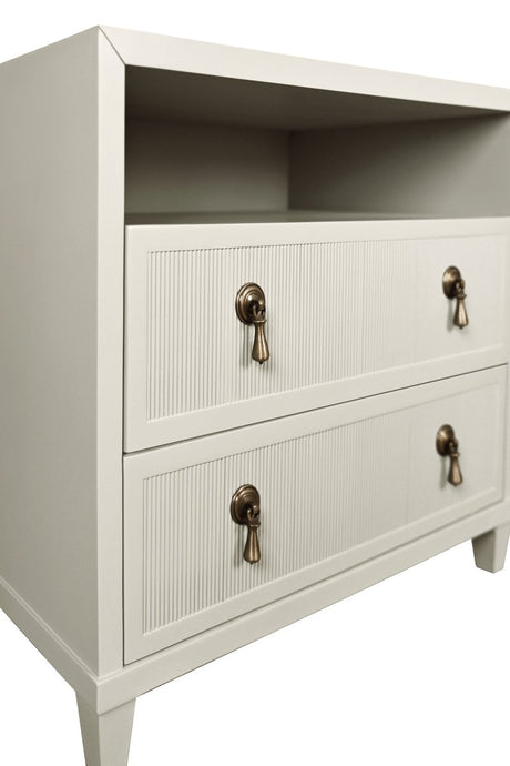 Corine Antique White Side Table by Worlds Away | Detailed Angle View at Fig Linens and Home