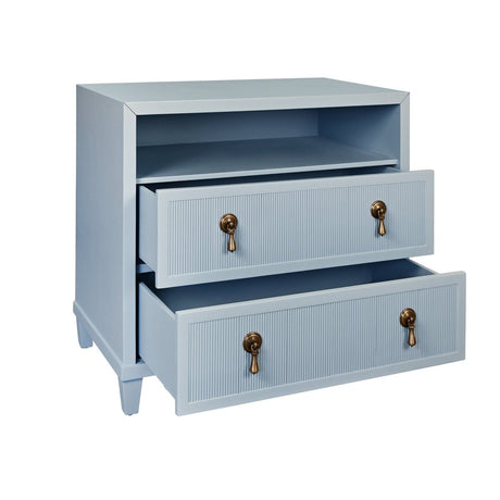 Corine Light Blue Side Table | Worlds Away at Fig Linens and Home - Drawers Open View