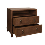Worlds Away Corine Provincial Brown Oak Side Table | Drawers Open View at Fig Linens and Home