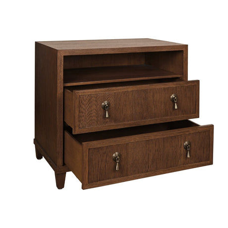 Worlds Away Corine Provincial Brown Oak Side Table | Drawers Open View at Fig Linens and Home