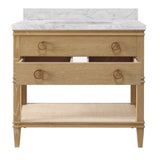 Single sink bath vanity - Worlds Away Cutler Cerused Oak Bathroom Vanity Open Drawers View