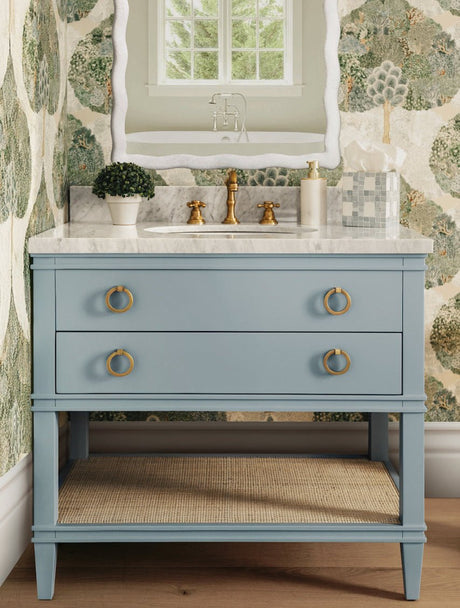 Cutler Light Blue 48" Bath Vanity by Worlds Away at Fig Linens and Home - Lifestyle View in Bathroom