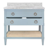 Cutler Light Blue Bathroom Vanity by Worlds Away at Fig Linens and Home - Drawer Open