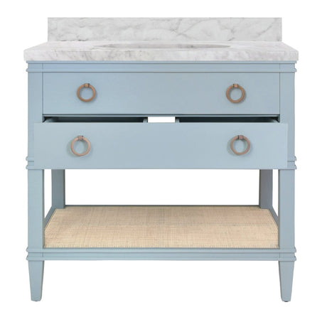 Cutler Light Blue Bathroom Vanity by Worlds Away at Fig Linens and Home - Drawer Open