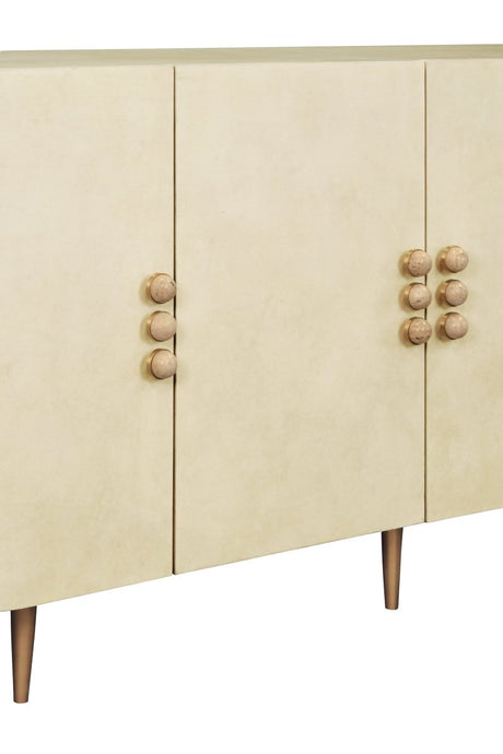 Worlds Away Deluca Beige Buffet Cabinet  | Faux Parchment Console at Fig Linens and Home - Detail 1