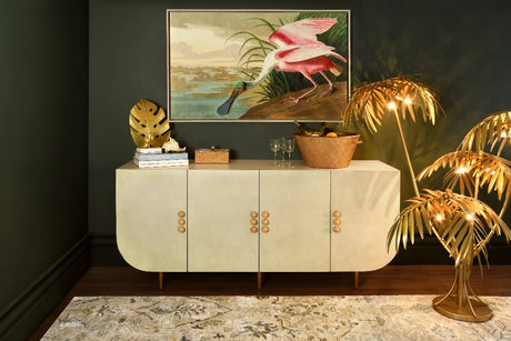 Worlds Away Deluca Beige Buffet Cabinet  | Faux Parchment Console at Fig Linens and Home - Lifestyle