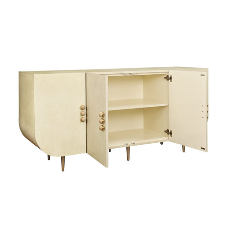 Deluca Beige Buffet Cabinet by Worlds Away | Faux Parchment Console - Doors Open
