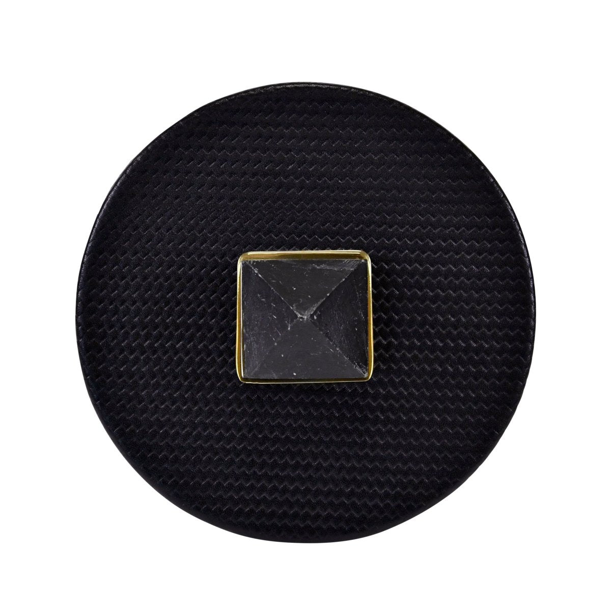 Denver Round Black Faux Leather Box With Stone Handle | Worlds Away at Fig Linens and Home 3