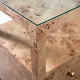 Douglas Burlwood Side Table by Worlds Away at Fig Linens and Home - Glass Top & Corner View