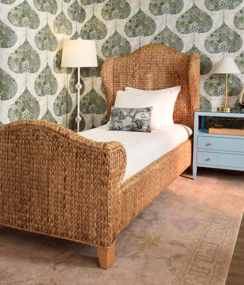 Douglas Light Blue Side Table by Worlds Away at Fig Linens and Home - Lifestyle View in Bedroom