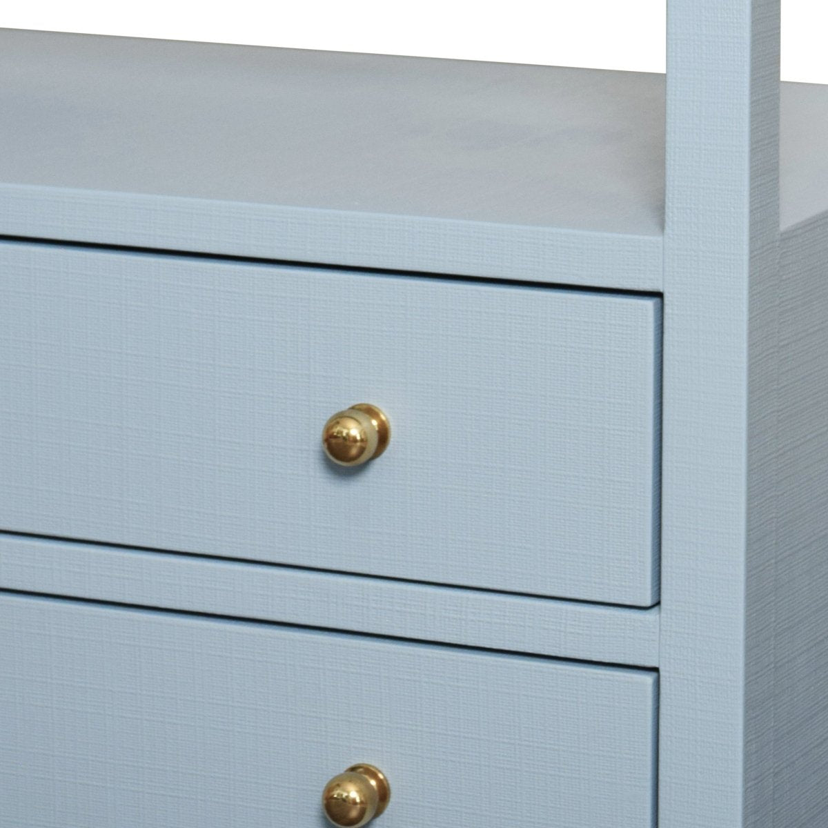 Douglas Light Blue Side Table by Worlds Away at Fig Linens and Home - Brass Hardware Detail