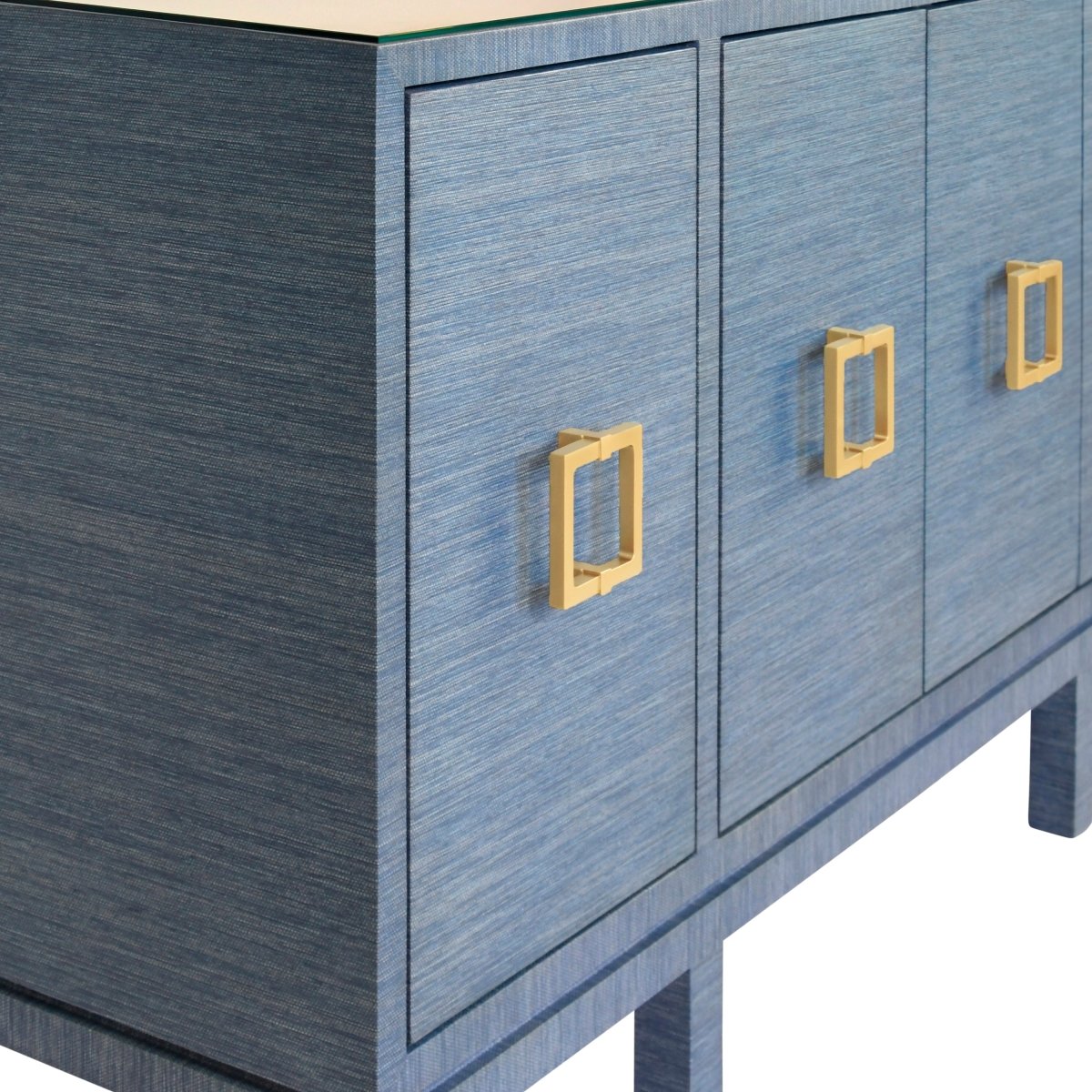 Worlds Away Effie Blue Buffet | Grasscloth Console at Fig Linens and Home - Detail View 2