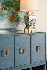 Worlds Away Effie Blue Buffet | Grasscloth Console at Fig Linens and Home - Detail View 1