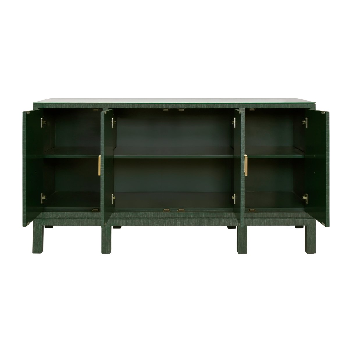 Effie Green Grasscloth Buffet Table by Worlds Away at Fig Linens and Home - Open Doors View