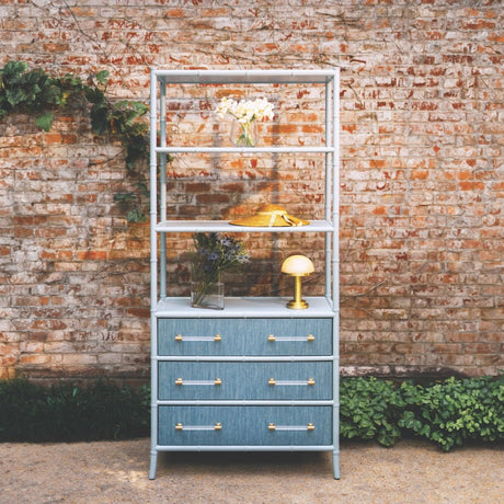 Flynn Blue Grasscloth Etagere by Worlds Away at Fig Linens and Home - Lifestyle View 5