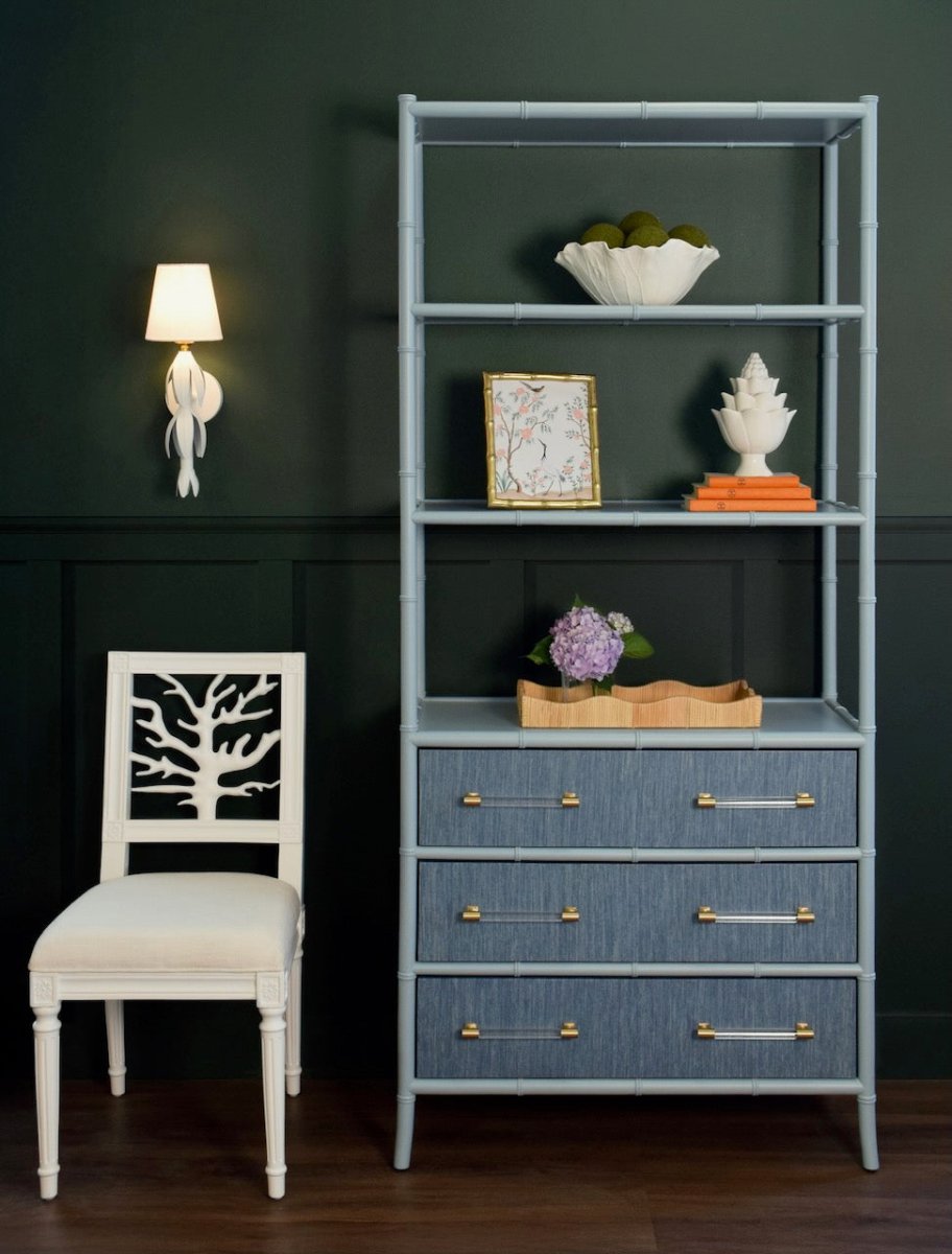 Flynn Blue Grasscloth Etagere by Worlds Away at Fig Linens and Home - Lifestyle 1