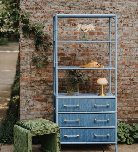 Flynn Blue Grasscloth Etagere by Worlds Away at Fig Linens and Home - Lifestyle 2