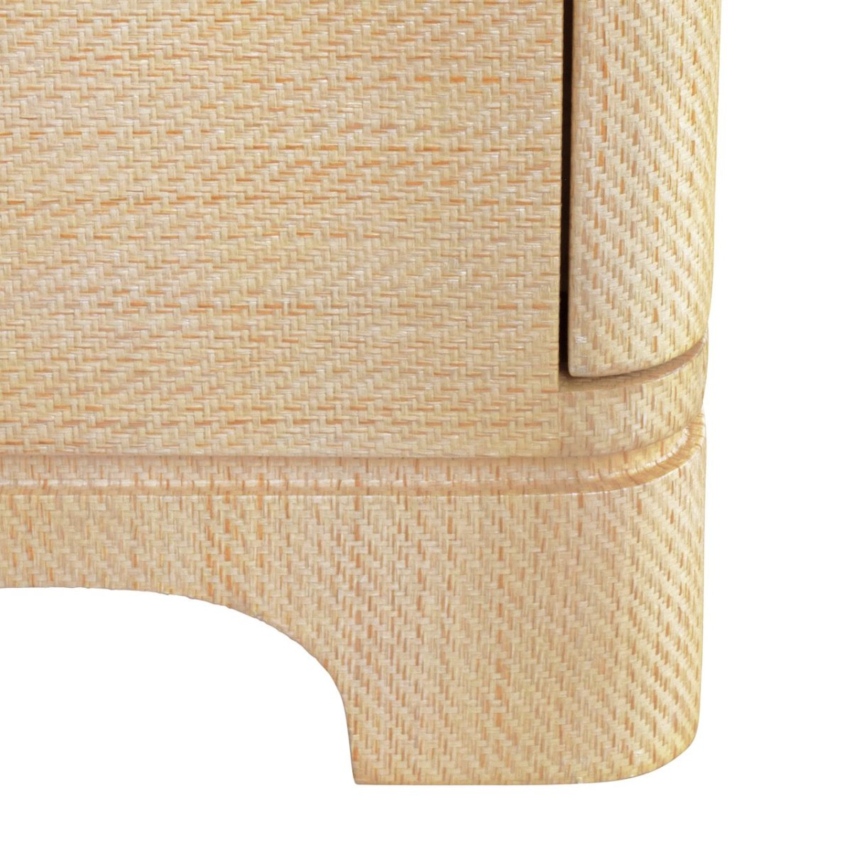 Fortune Natural Grasscloth Side Table by Worlds Away - 3-Drawer Dresser Foot View