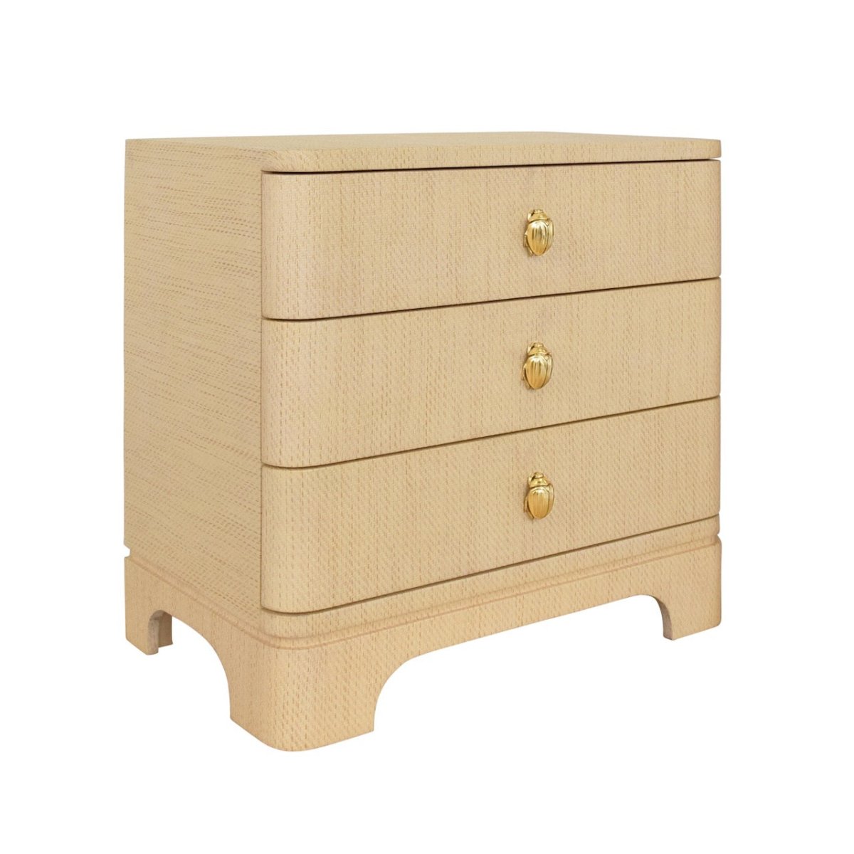 Fortune Natural Grasscloth Side Table by Worlds Away - 3-Drawer Dresser Angle View