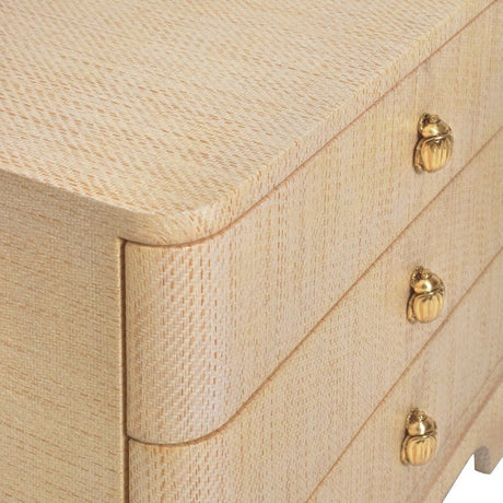 Fortune Natural Grasscloth Side Table by Worlds Away - 3-Drawer Dresser Detail View 1
