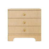 Fortune Natural Grasscloth Side Table by Worlds Away - 3-Drawer Dresser Front View
