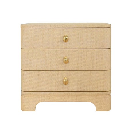 Fortune Natural Grasscloth Side Table by Worlds Away - 3-Drawer Dresser Front View