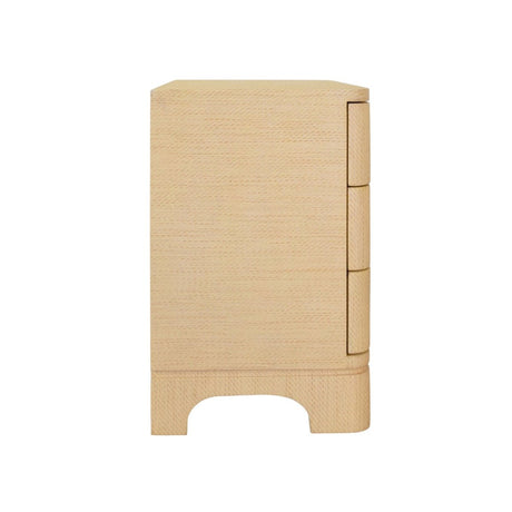 Fortune Natural Grasscloth Side Table by Worlds Away - 3-Drawer Dresser Side View