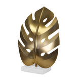 Frond Medium Antique Brass Leaf Sculpture by Worlds Away 17.7" H x 11" W  x 11" D Antique Brass and White at FIG LINENS AND HOME 2