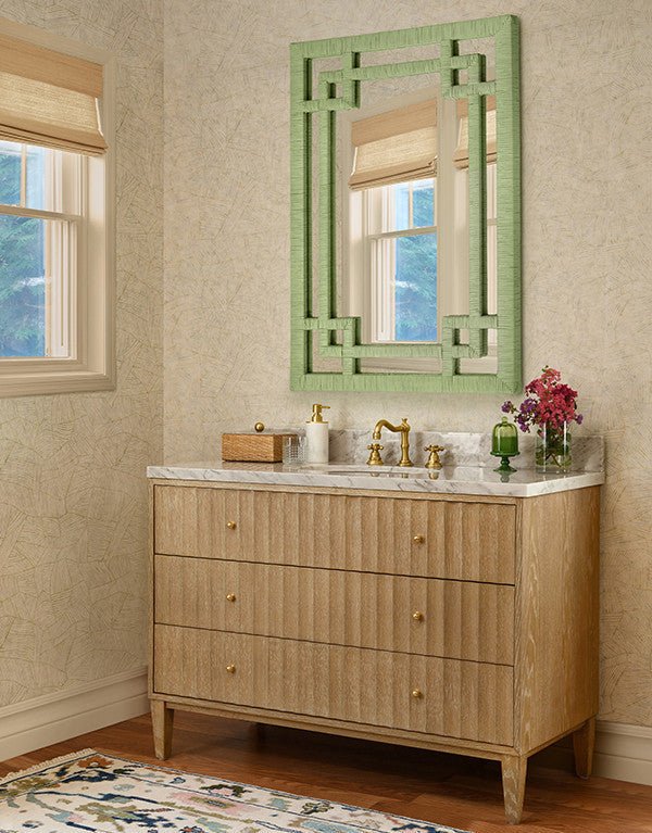 Wall Mirror - Worlds Away Geneva Sage Rattan Mirror at Fig Linens and Home 7