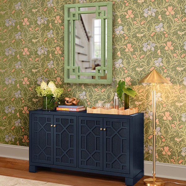 Wall Mirror - Worlds Away Geneva Sage Rattan Mirror at Fig Linens and Home 6