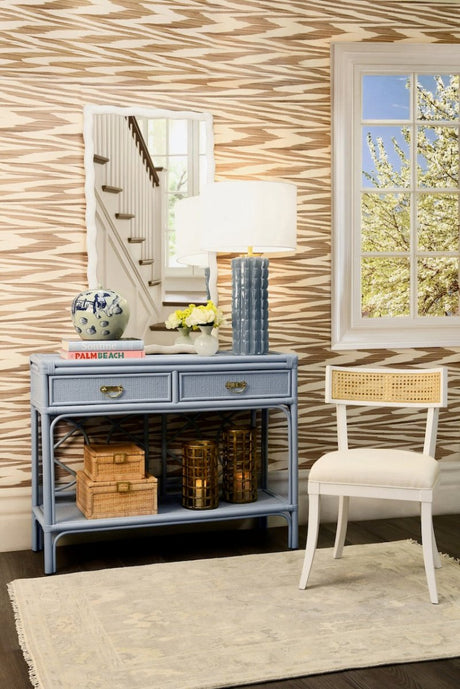 Gideon Light Blue Console Table by Worlds Away at Fig Linens and Home - Lifestyle View 2