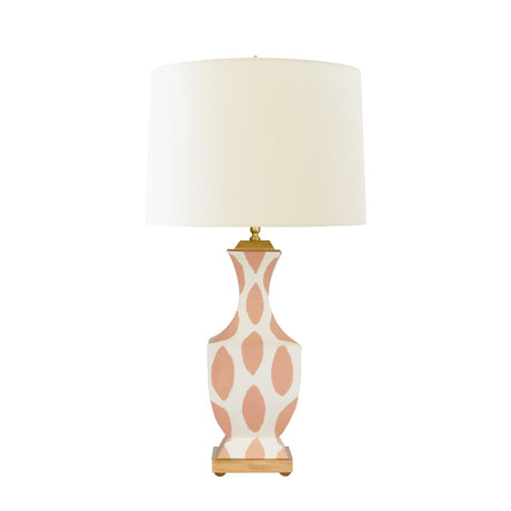 Gina Handpainted Pink Coral Ikat Tole Table Lamp by Worlds Away at Fig Linens and Home - Unlit