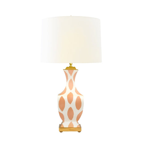 Gina Handpainted Pink Coral Ikat Tole Table Lamp by Worlds Away at Fig Linens and Home - Lit