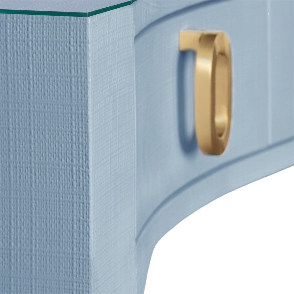 Worlds Away Gladys Curved Front Desk in Light Blue Textured Linen - Hardware at Fig Linens and Home
