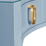 Worlds Away Gladys Curved Front Desk in Light Blue Textured Linen - Hardware at Fig Linens and Home