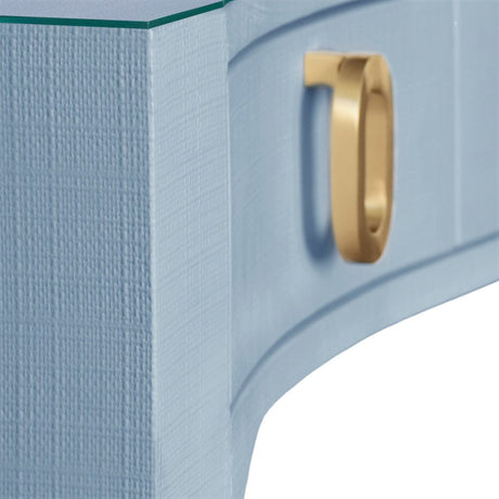 Worlds Away Gladys Curved Front Desk in Light Blue Textured Linen - Hardware at Fig Linens and Home
