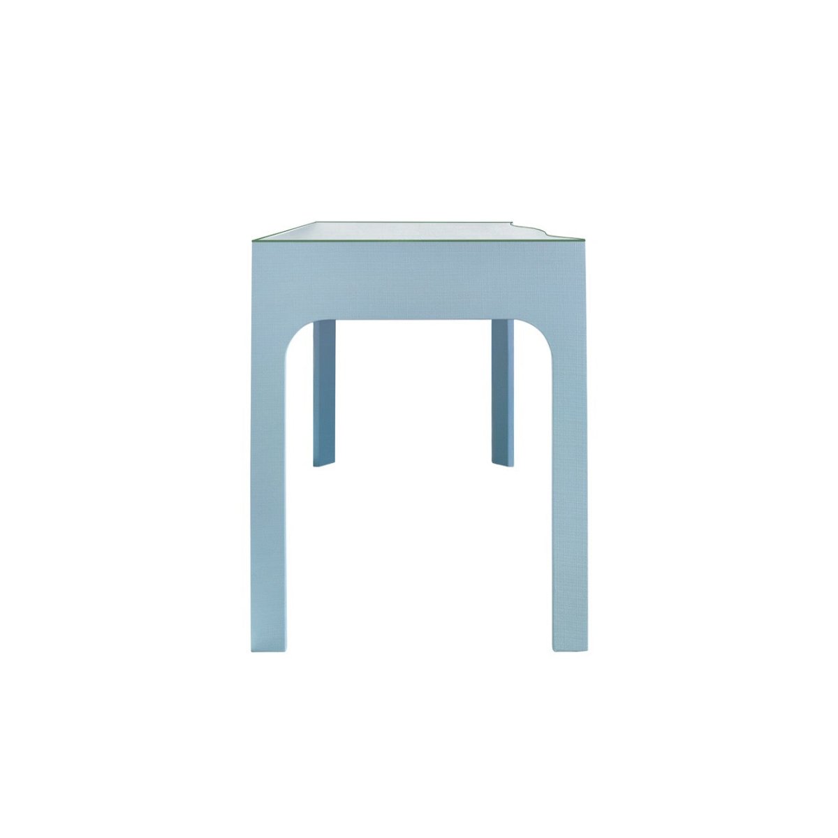 Worlds Away Gladys Curved Front Desk in Light Blue Textured Linen - Side at Fig Linens and Home