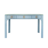 Worlds Away Gladys Curved Front Desk in Light Blue Textured Linen - Front at Fig Linens and Home