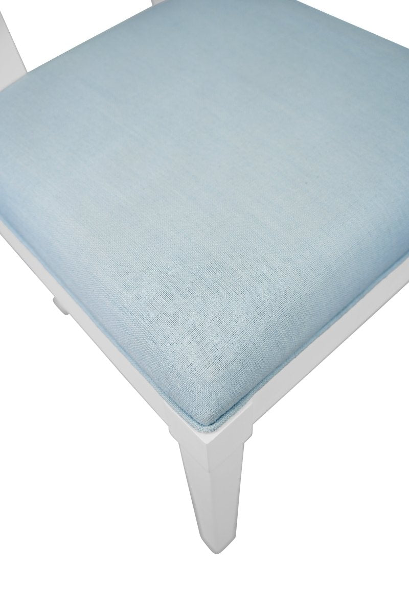 Hayden Light Blue Dining Chair | Worlds Away Bow Back Chair Seat View at Fig Linens and Home