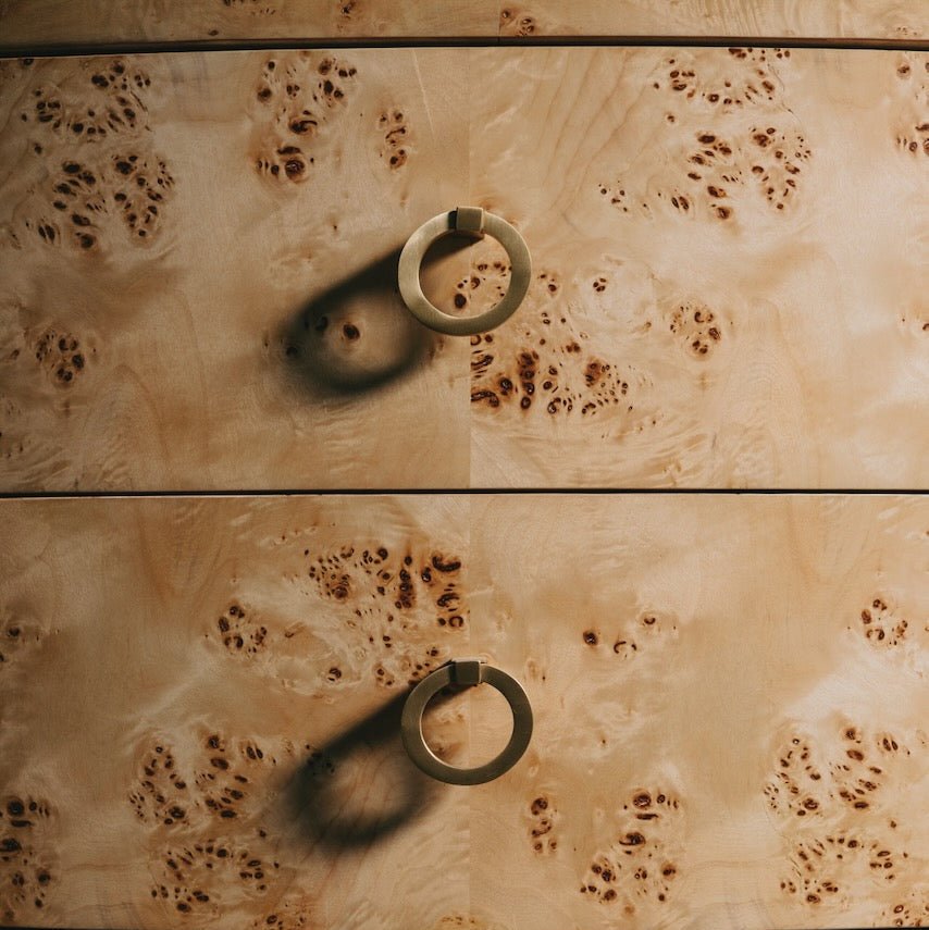 Henry Burlwood Demilune Chest by Worlds Away 35"H x 42"W x 20"D Burlwood at FIG LINENS AND HOME 9