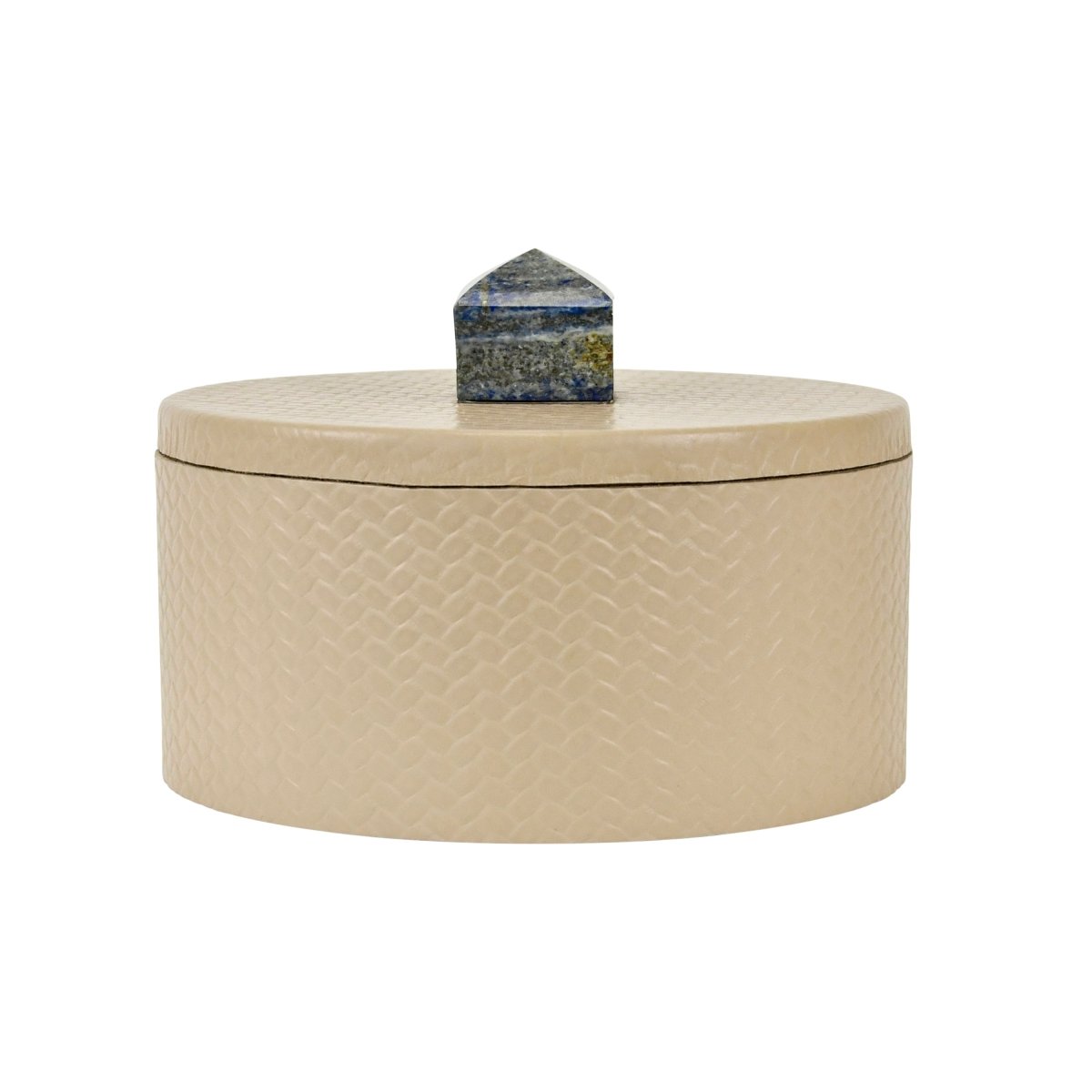 Worlds Away Holly Round Ivory Faux Leather Container with Stone Handle ...