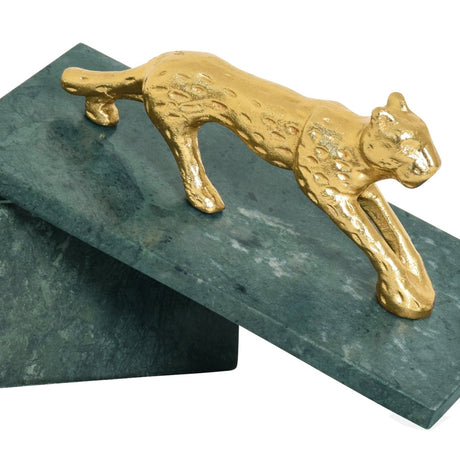Jag Green Marble Box with Brass Jaguar Handle by Worlds Away - Detail View at Fig Linens and Home