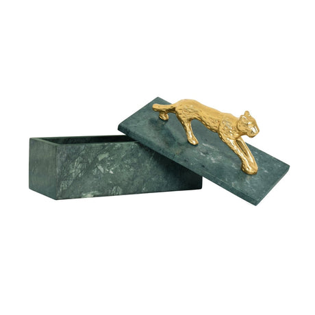 Jag Green Marble Box with Brass Jaguar Handle by Worlds Away - Open Lid View at Fig Linens and Home