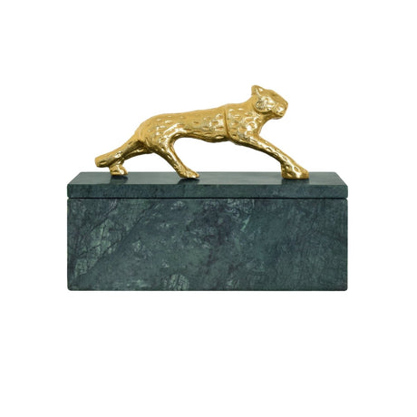 Jag Green Marble Box with Brass Jaguar Handle by Worlds Away - Side View at Fig Linens and Home