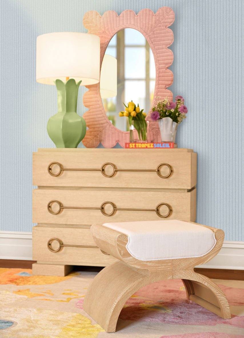 Janna Curved Base Cerused Oak Stool by Worlds Away at Fig Linens and Home - Lifestyle 1