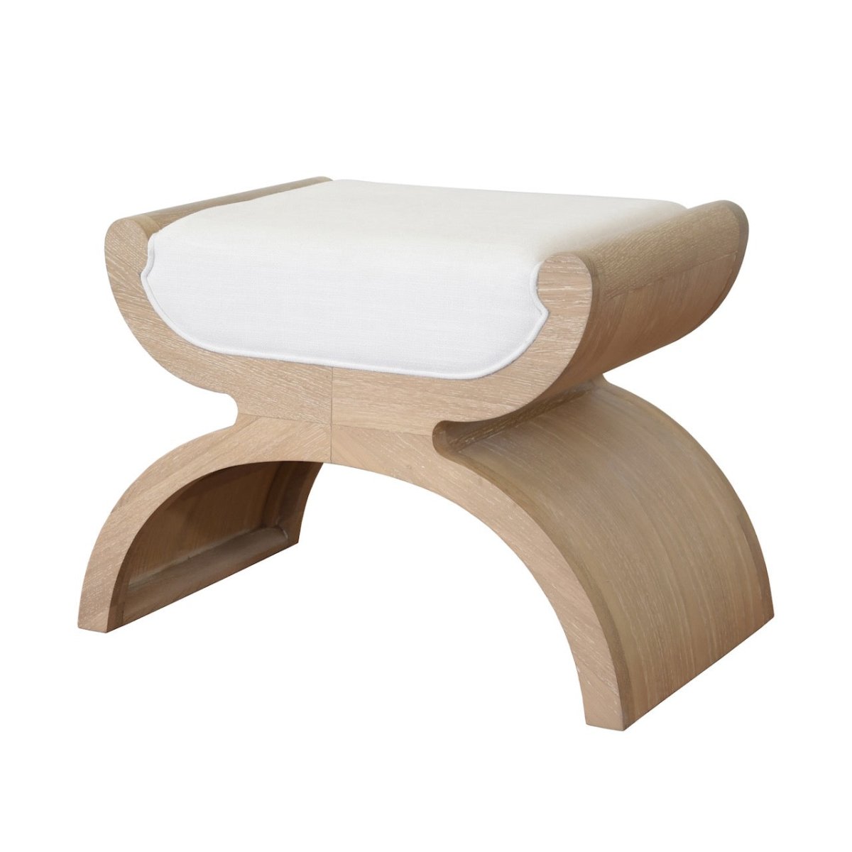 Janna Curved Base Cerused Oak Stool by Worlds Away at Fig Linens and Home - Angle View