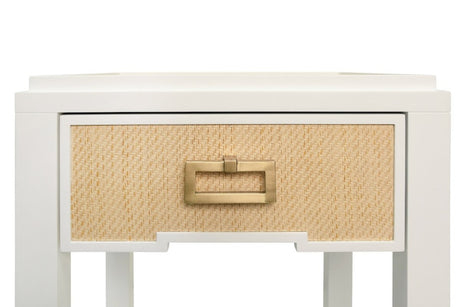 Jean Natural Grasscloth Side Table by Worlds Away at Fig Linens and Home 1 - Nightstand Drawer 1