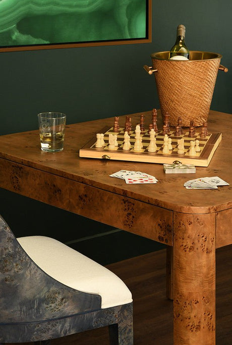 Worlds Away Jett Dark Burlwood Game Table at Fig Linens and Home - Lifestyle 2